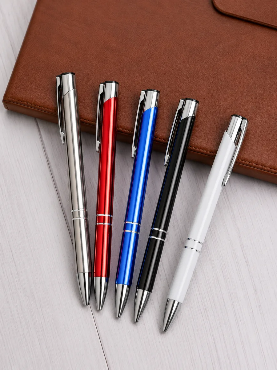 Metal pens in brand colours — Pebble Box